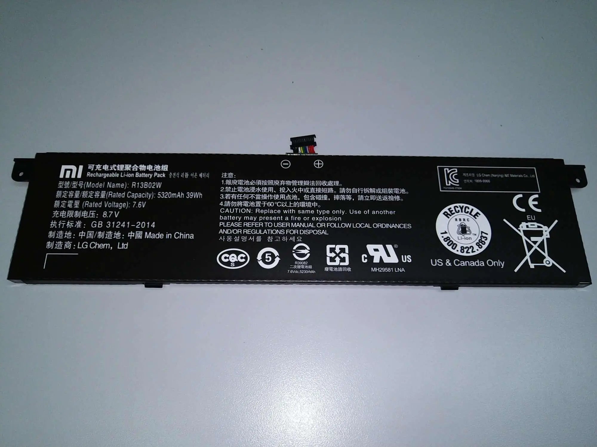 7.6V 39Wh 5107mAh/5320mAh Original R13B02W R13B01W Xiaomi Mi Air 13.3" Series, Notebook Air 13 2018 Tablet Laptop Battery - eBuy UAE